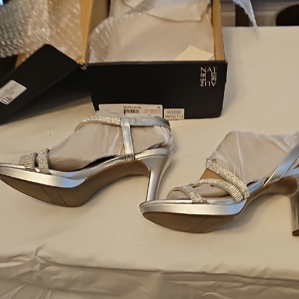 Naturalizer Silver Strappy Heels Wide Width - Picture 6 of 7